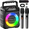 Portable Karaoke Machine for Adults with 2 Wireless Mics - Bluetooth Stereo PA Speaker System, Rechargeable Karaoke Box with Bass-Treble Control, Amplifier, LED Light, USB/TF/AUX Connections for Party & Home Entertainment