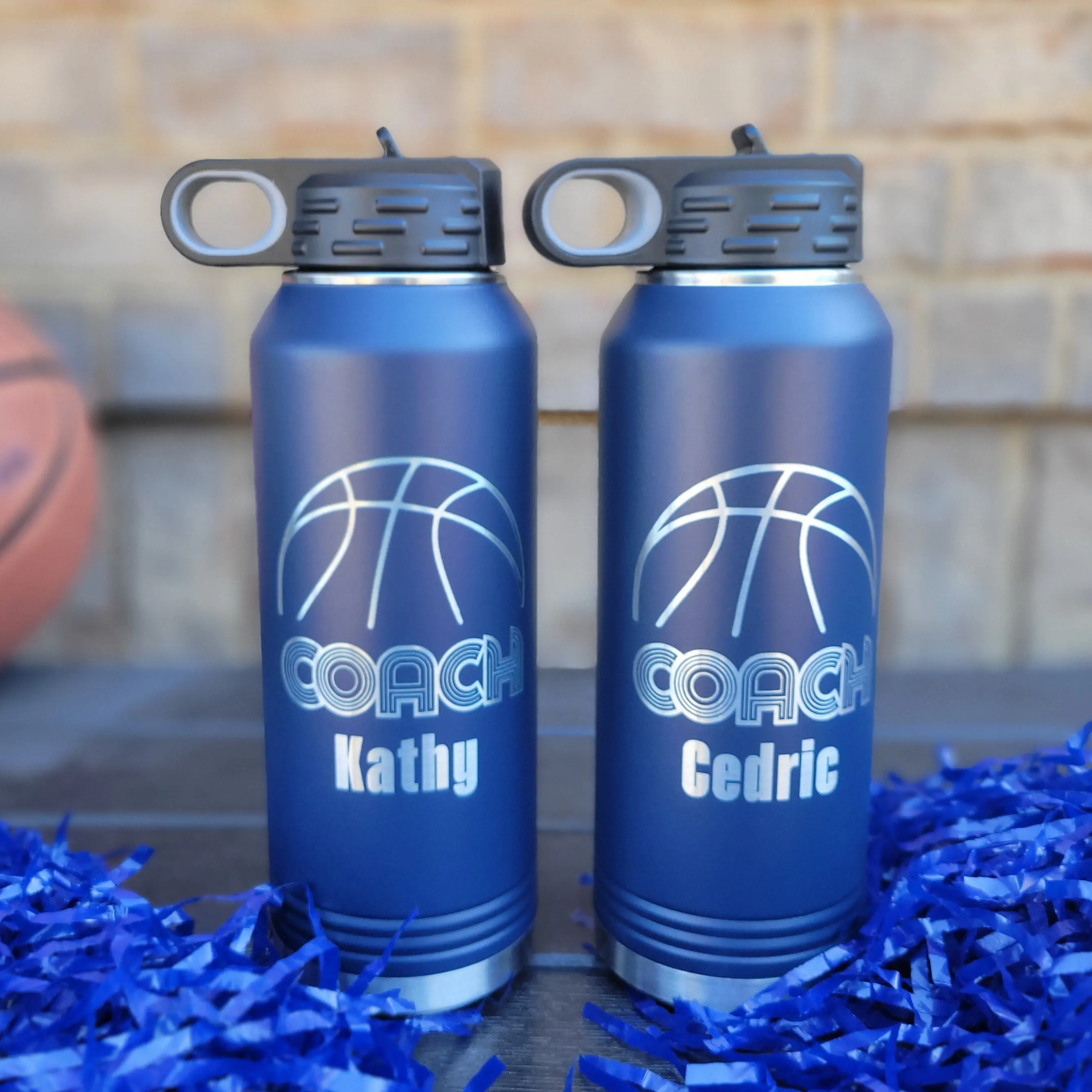 Personalized Basketball Water Bottles - Custom Engraved 32oz Stainless Steel Bottle, Personalized Coach Gift, Retro Design