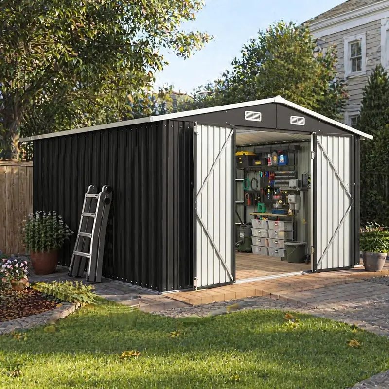Aoxun Outdoor Metal Storage Shed, Weatherproof Garden Tool Shed with Lockable Door and Sloped Roof, Utility Storage Shed for Backyard, Patio and Lawn, Astronaut Nebula Star Design
