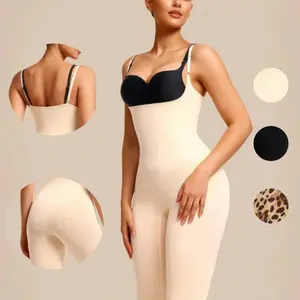 Seamless Body Legging - Fresh & Light with Mid-High Compression - Open Bust Design - Adjustable Straps - Basic Minimalist Shapewear for Women'swear - Black & Plain