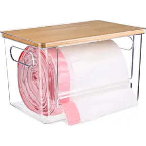 Trash Bag Dispenser Roll Holder, Trash Bag Holder Dispenser with  Top & Handles,  Garbage Bag Holder Dispenser Trash Bag Organizer Under Sink