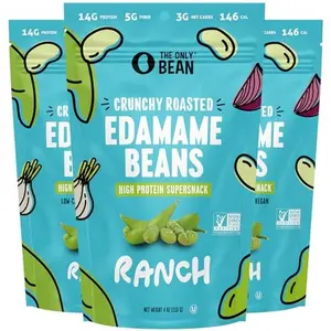 The Only Bean Edamame Dry Roasted Low Carb Snacks (Ranch), Vegan Gluten Free Snacks, Healthy Snacks for Kids and Adults, High Protein Snacks, Keto Snacks, Diabetic Snacks, 4oz (Pack of 3)