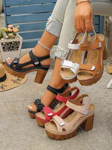 New Fashion Retro Velcro Chunky Heel Casual Outdoor Sandals for Women, Waterproof Platform Thick Sole High Heels, Summer Casual Versatile Toe-Exposed Shoes