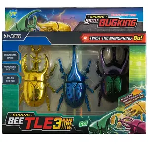 3-Pack Wind-Up Battle Beetle Toys - Metallic Shiny Stag, Hercules & Atlas Beetles, Clockwork Walking Bug Toys for Kids' Party Favors