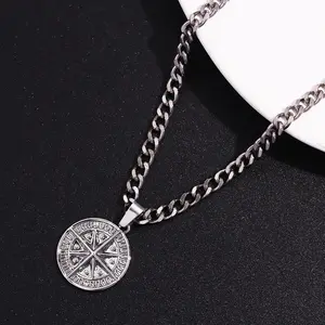 Round compass necklace O-shaped adjustable length necklace for men and women, daily matching