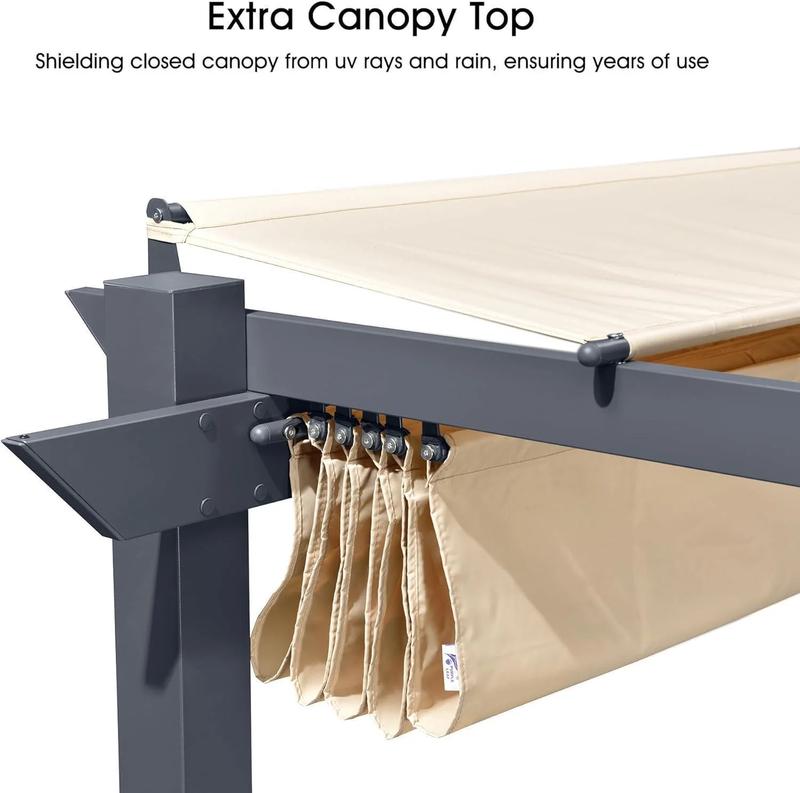 PURPLE LEAF 10'x13' Patio Retractable Pergola with Shade Canopy Modern Grill Gazebo Metal Shelter Pavilion for Porch Deck Garden Backyard Outdoor Pergola, Gray