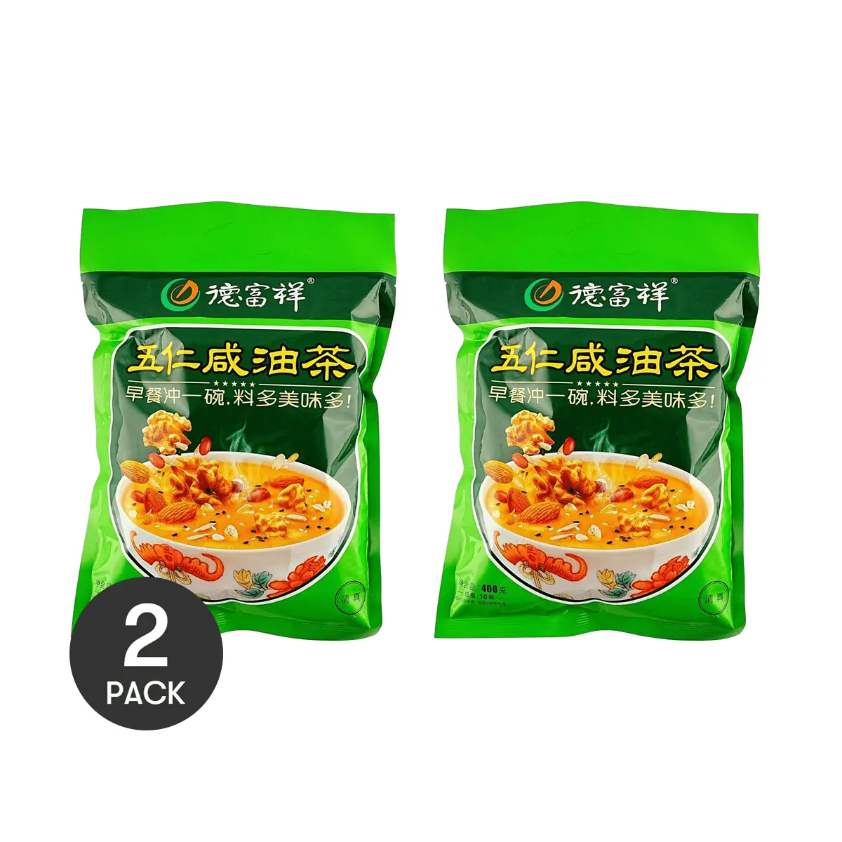 DEFUXIANG 2 Pack 14.1 oz Five Nut Savory Oil Tea - Authentic Xi'an Breakfast Replacement - Halal Specialty