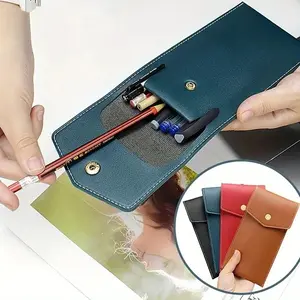 PU Leather Pencil Case Storage Bag, Portable Stationery Organizer Office Stationery Supplies for Students, Large Capacity Business Office Pen Holder