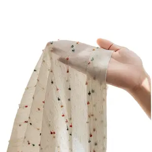 Rainbow Candy Bean Sheer Curtain for Childrens Room Light Filtering Privacy Cotton Linen Style