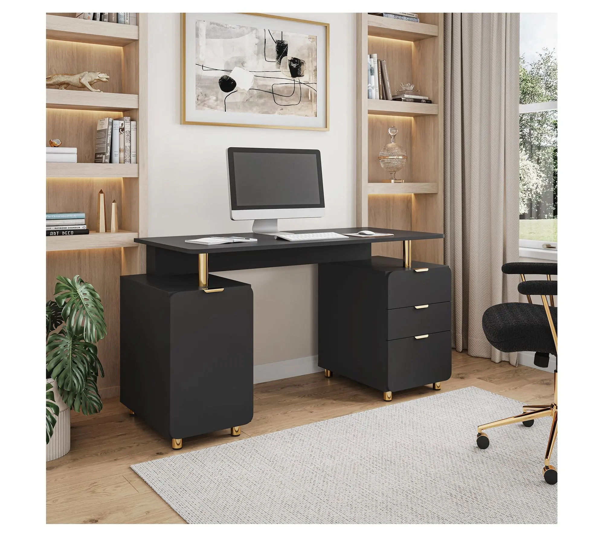 Techni Mobili Elegant 3-Drawer Executive Desk with Cabinet Techni Mobili Elegant 3-Drawer Executive Desk with Cabinet