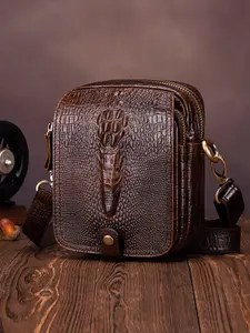 Men's Genuine Leather Crossbody Bag, Crocodile Pattern Shoulder Bag, Fashion Phone Pouch for Daily Commute, Stylish Handbag for Men, Leather Shoulder Bags