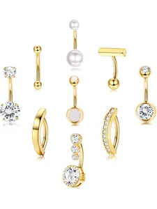 9 Pcs Belly Button Ring - Stainless Steel CZ Belly Rings Clicker Belly Piercings for Women Navel Piercing Jewelry Pack Body Piercings Set