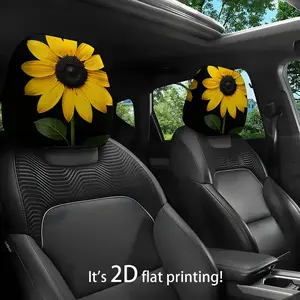 Black Background Sunflower Close-Up Print Car Headrest Protective Cover, 2D Flat, Suitable for Travel/Daily Commuting/Car Interior Decoration/Fashion Holiday Decor, Suitable for All Seasons, an Ideal Choice for Car Interior Additions