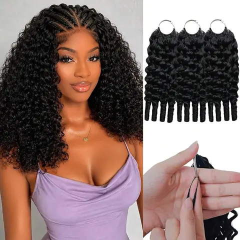 Bling Hair Burmese Curly Human Crochet Hair 18inch 50g Knotless Pre-Separated Pre-Looped Feather Crochet Real Human Hair Lightweight Reusable Remy Hair Extensions For Women Burmese Curly Human Hair With Spiral Curls End Natural Black Color