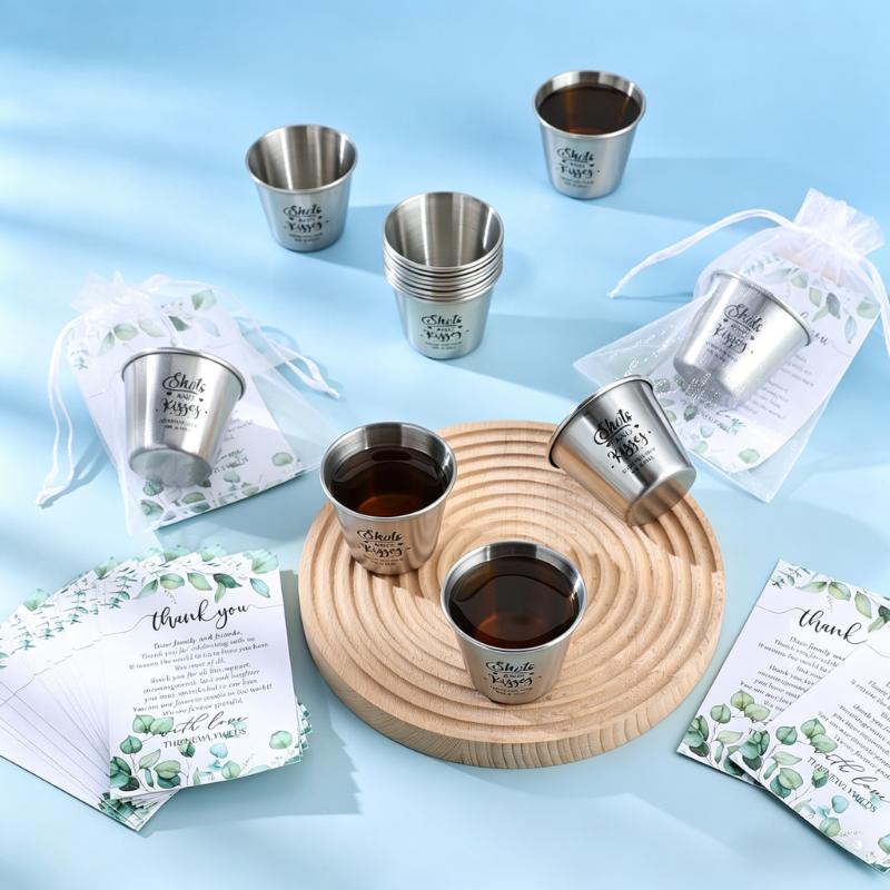 Uiifan 12Set Wedding Favors for Guests, 1.5 oz Stainless Steel Shot Glasses with Thank You Cards & Gift Bags, Shots and Kisses Souvenirs for Wedding Bridal Shower Party Uiifan 12Set Wedding Favors for Guests, 1.5 oz Stainless Steel Shot Glasses with Thank You Cards & Gift Bags, Shots and Kisses Souvenirs for Wedding Bridal Shower Party