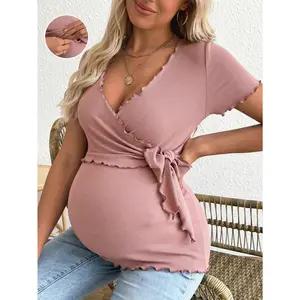 Maternity short-sleeved casual sportswear, cute summer style, breastfeeding-friendly maternity dress