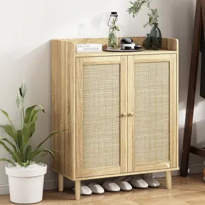 Double-door Shoe Cabinet 4-layer American Country Style With 2 Doors Adjustable Shelves Freestanding For Entrance Bedroom Living Room