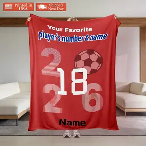 Personalized Football Fan Flannel Blanket, Custom Name and Number Soft Throw Blanket for Couch Bed Sofa, Cozy Soccer Fan Gift for Game Day, Team Spirit Home Decor Blanket