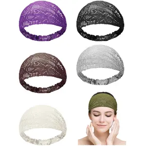 6 Pieces Lace Headbands for Women Crochet Head Wrap Elastic Elegant Bohemian Vintage Hair Turban Headband Stretch Wide Hair Band Headpieces Accessories for Girls, Retro Pattern, 6 Colors