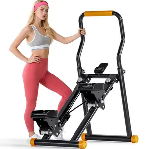 Dlandhome Stair Stepper with Handrails Multi-Speed Adjustment Phone Holder Digital Display Foldable Reinforced Steel Frame Home Gym Equipment Gift