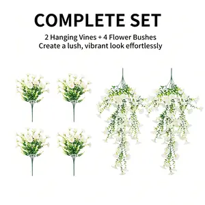 6pcs Artificial Morning Glory Set - 2 Hanging Vines & 4 Flower Bushes - UV Resistant Faux Silk Greenery for Outdoor Hanging Baskets, Wall, Wedding, Home Patio Decor summerwins, Artificial Flowers For Outside, Fake Flowers For Outdoor,summerwins