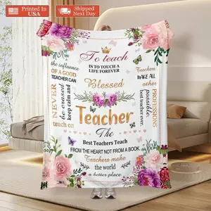 Floral Flannel Blanket, Soft Cozy Lightweight Machine-Washable Throw, Teacher Appreciation Gifts for Educators, Ideal for Classroom Use