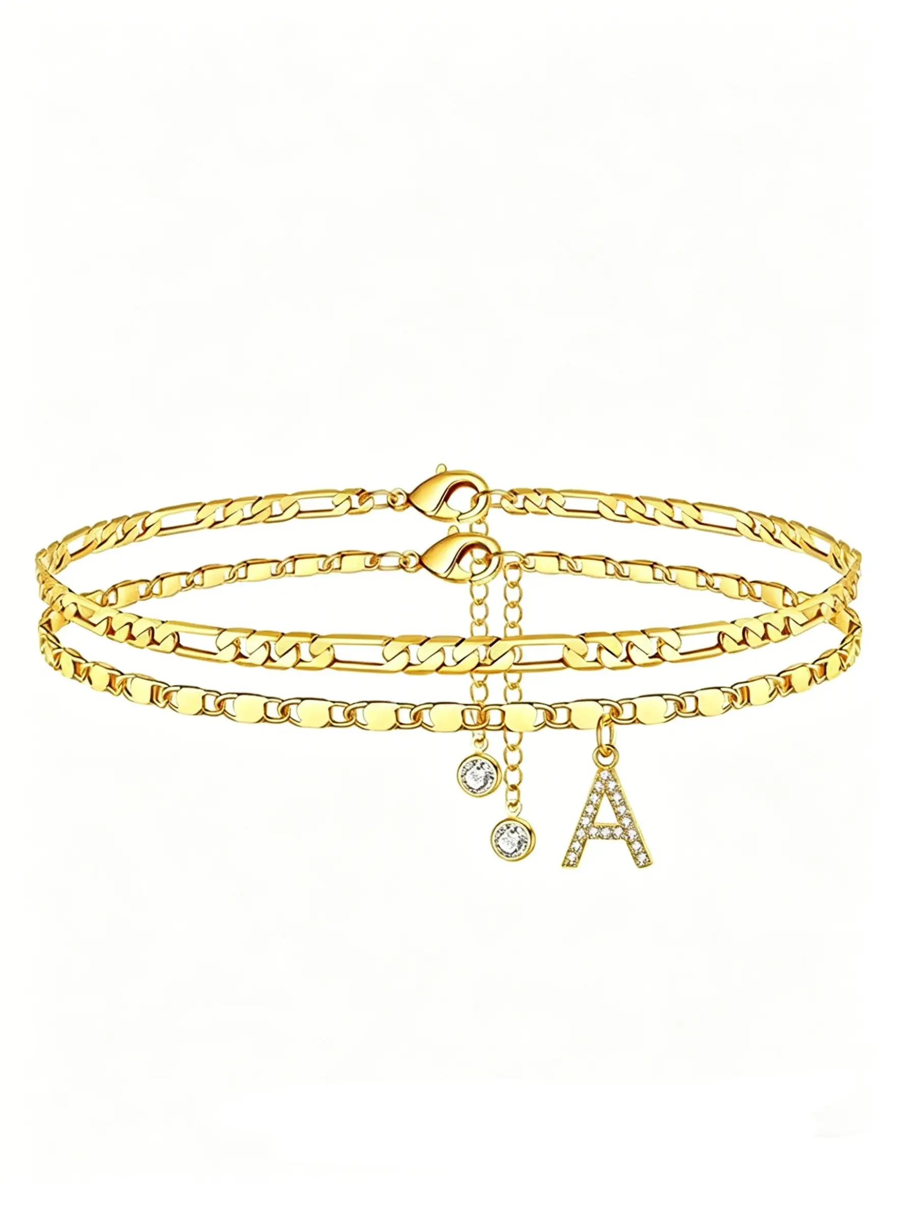 Layered Initial Anklets for Women, Ankle Bracelets, 26 Letters CZ Charm, 14K Gold Plated Anklet Set, Adjustable Foot Jewelry, Waterproof Non-Tarnish, Hypoallergenic Beach Anklet, Summer Vacation Accessory, Birthday/Anniversary Gift