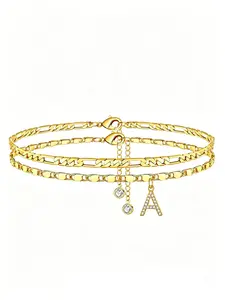 Layered Initial Anklets for Women, 26 Letters CZ Charm, 14K Gold Plated Anklet Set, Adjustable Stackable Foot Jewelry, Waterproof Non-Tarnish, Hypoallergenic Beach Anklet, Personalized Initial Jewelry, Summer Vacation Accessory, Birthday/Anniversary Gift