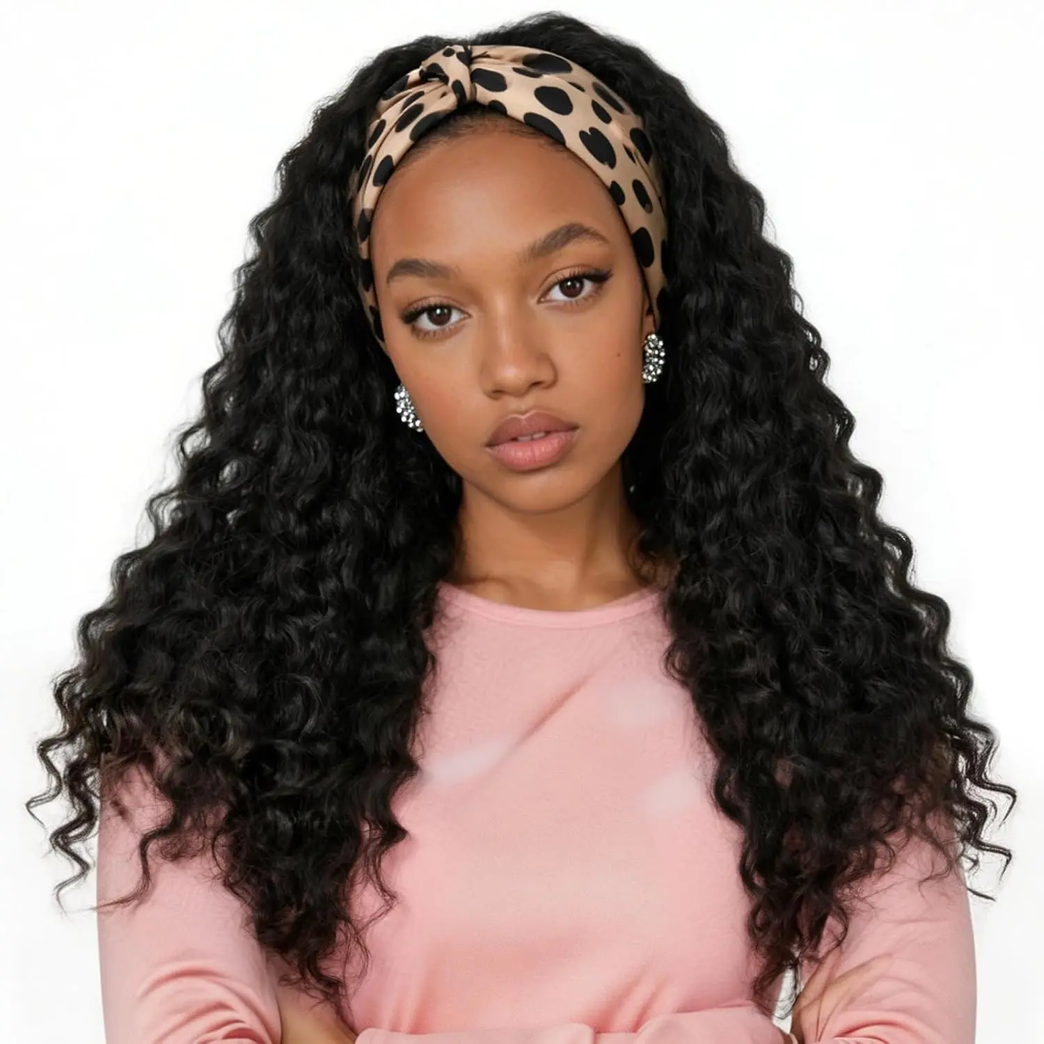 Women's Glueless Headband Half Wig - Curled Synthetic Hair with Bouncy Curl Hold, Daily Wear Full Machine Wig for Party Use