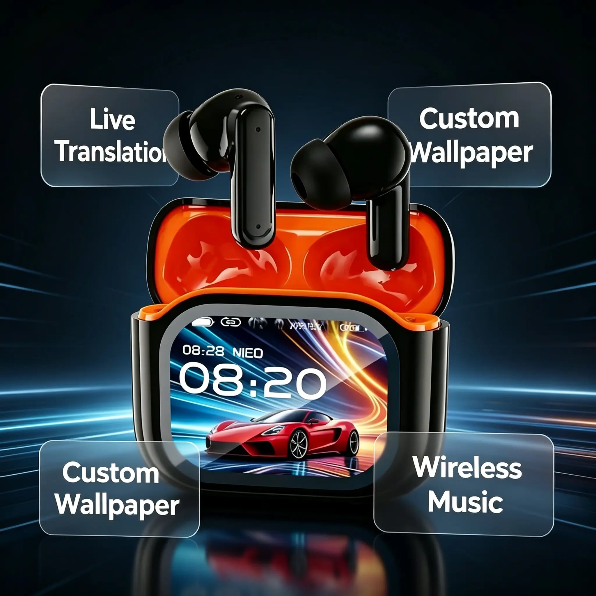 Bluetooth 5.3 Wireless Earbuds (Headphones) with Hi-Fi Stereo Noise Canceling, TWS Pairing, LED Power Display, IPX7 Waterproof, Earhooks & Mic, for Running Gym, Compatible with iPhone Samsung Android Audio Devices, Black