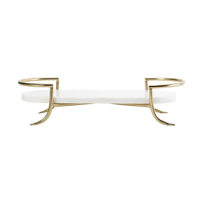 Oval Marble Tray w/Gold Metal Base