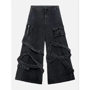 Men's and Women's Y2K streetwear with gothic and grunge styles. Features multi-strappy baggy pants, customized polyester pieces.