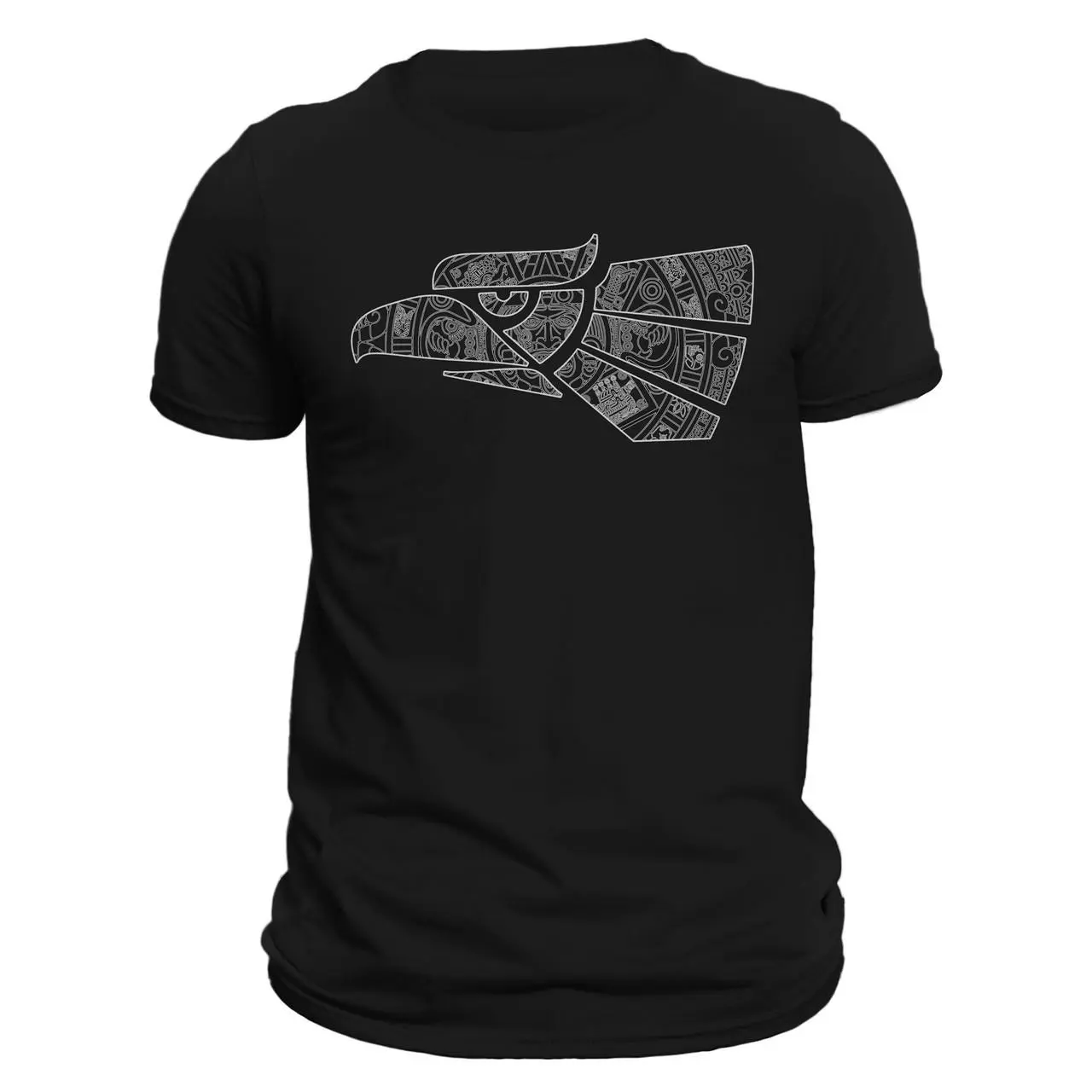 Men's Cotton Fitted Retro Graphic Round Neck Short-Sleeve Streetwear T-Shirt - Eagle & Aztec Calendar Print, Made in Mexico Menswear Top, Fabric, Fitted Cut