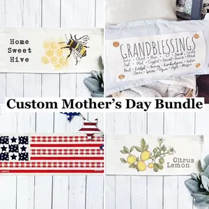 4 PANELS ONLY CUSTOM BUNDLE: RECTANGLE Spring / Summer Mother's Day Set of these 4 panels:Mom Day,  CUSTOM PANEL, BARN QUILT, HOME SWEET HIVE, CITRUS LEMON