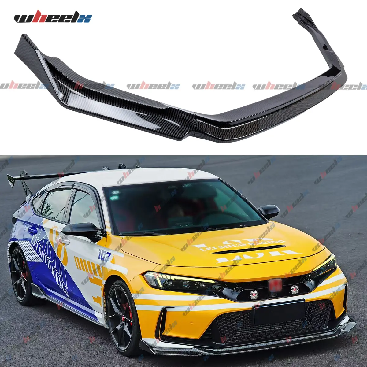 2023-2025 – Honda Civic Type-R OEM Bumper Compatible Front Bumper Splitter Kit – (Gloss Black)