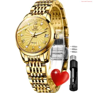 Fashion Brand OLEVS Womens Automatic Watches Gold Diamond Luxury Dress Classic Ladies Self Winding Two Tone Stainless Steel Wrist Watch