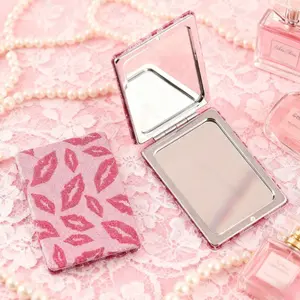 2Pcs Pink Sparkling Rectangular Foldable Mirror, Pocket Mirror for Wallet, Portable Makeup Mirror for Home Use, Women's Gift, Handheld Double sided Makeup Mirror for Use, Travel Hand Mirrors