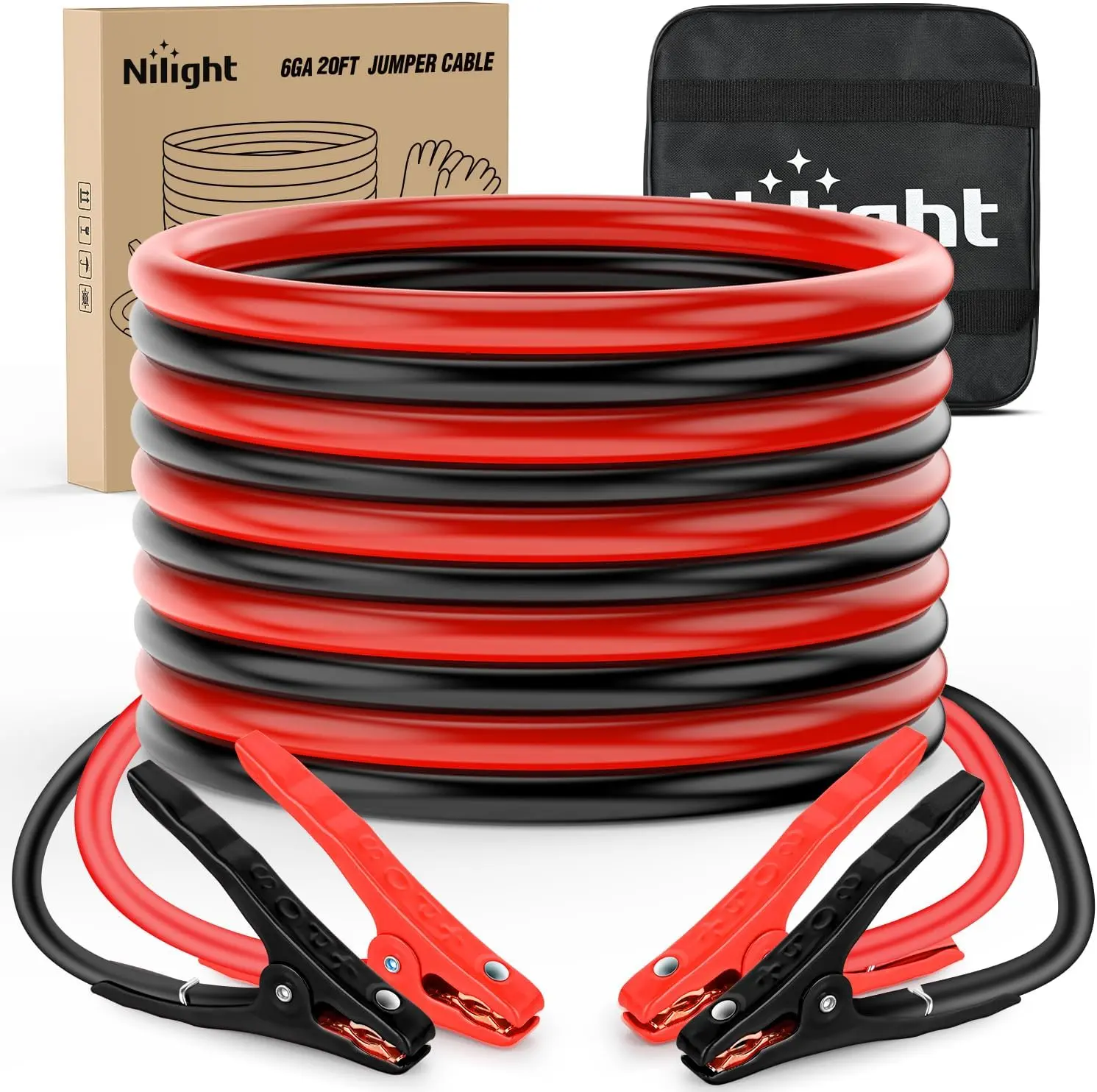 Nilight Automotive Jumper Cables for Vehicle Battery, 6 Gauge 20 FT Heavy Duty 450 A CCA Booster Cables with Carrying Bag, Emergency Jump Start Kit for Truck, Vans, SUV, Sedan, Motorcycle