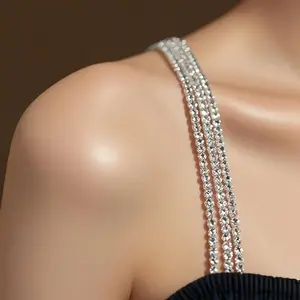Women's Adjustable PU Leather Rhinestone Shoulder Strap Bra Accessory - Intricate Elegant Design, Formal Wear, Evening Dress, Party Occasions Fashion Belt