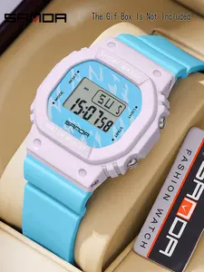 Sanda Student Sports Watch, Square Design, Waterproof, Luminous, Shockproof, Electronic Wristwatch, Resin Case, All Seasons