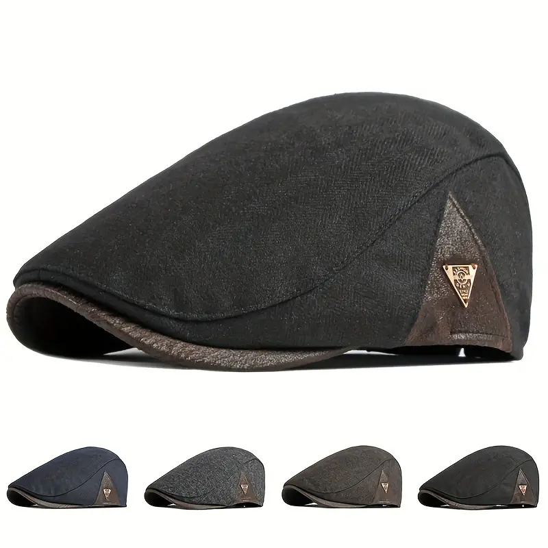 Retro Cotton Autumn Beret Hat for Men, Adjustable Size Male Cap with Duckbill Tip & Flat Brim, Herringbone Painter Gatsby Driving Cabbie Hat, Ideal Gift Choice, Flat Brim Hats, Driving Cap