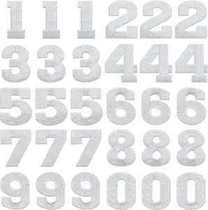 30 Pieces Numbers Patches Iron on Numbers Patches 0-9 Number Decorative Repair Patches Sew on Embroidered Applique Patches for Baseball Football Jean Hat Jacket Shirts (White,3 Inches)