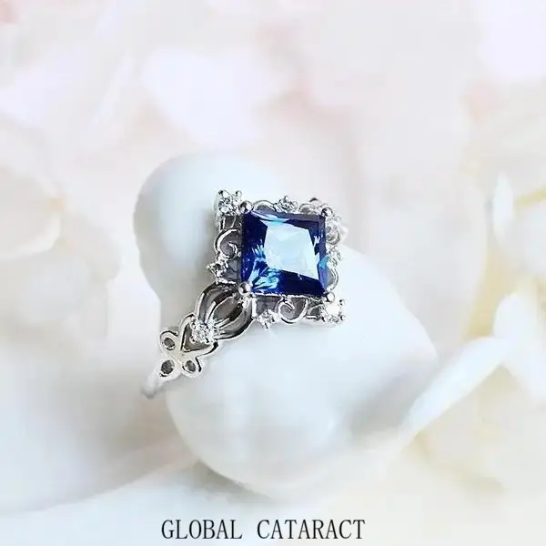 GLOBAL 2024 New Fashion Square Princess Pattern Sapphire Ring for Women Luxury Jewelry Cross-Border Hot Sale Wish AliExpress Style
