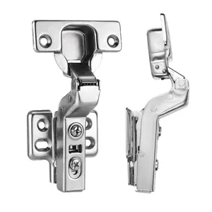 2 Pieces Uncovered Cabinet Hinges Frameless Concealed Door Hinges European Style Soft Close Four Hole Mounting Plate Hinges Nickel Finish