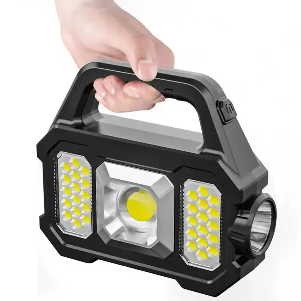 Portable Rechargeable Solar LED Light, Waterproof Handheld Flashlight with Handle, USB Rechargeable Solar Light for Outdoor Camping, Hiking