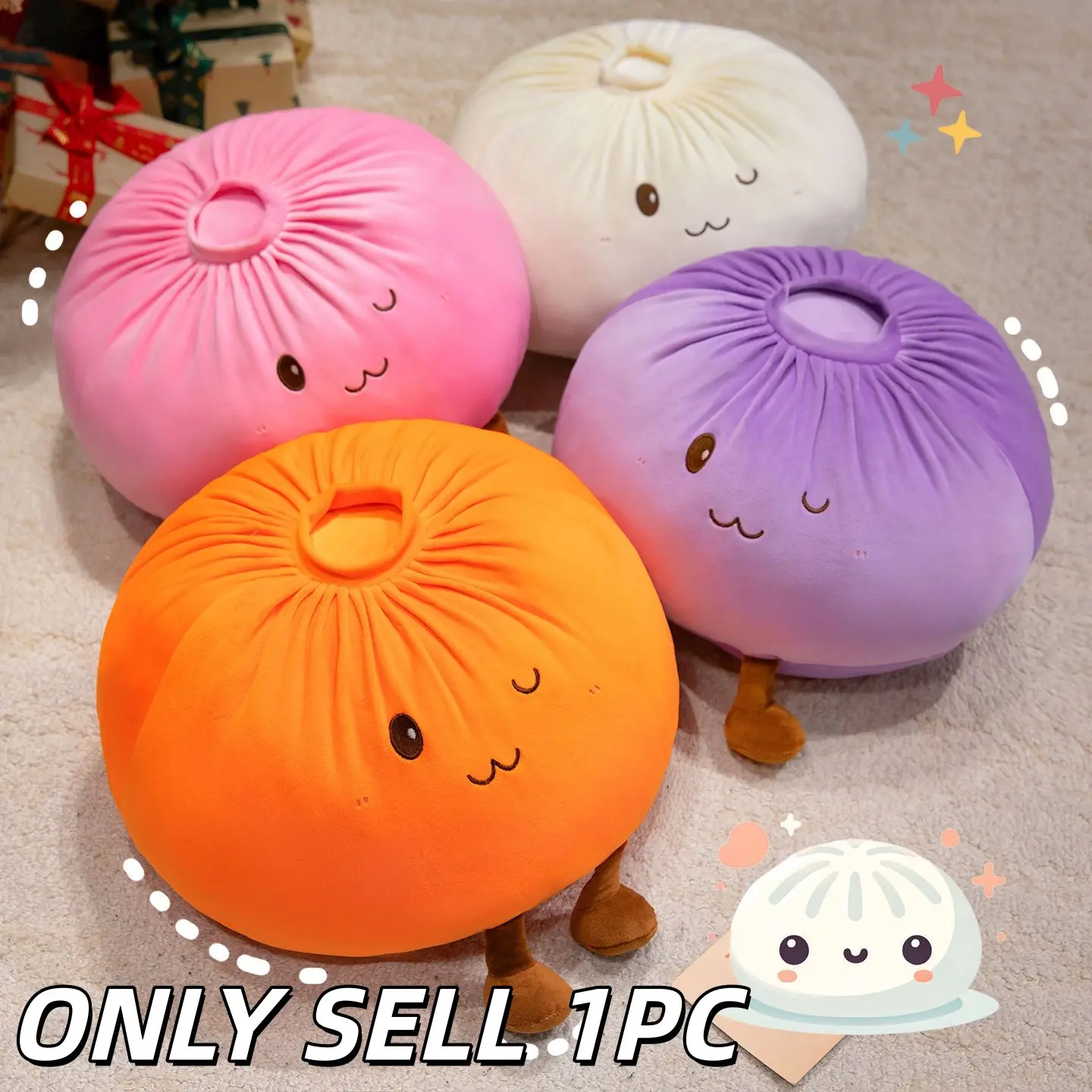 1 piece super soft meat bun shaped plush pillow, cute stuffed toy, ideal as sofa & bedside waist back cushion and perfect gift.