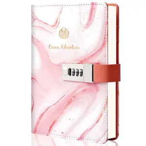 Valentines's Day Diary with Lock for Women Gift CAGIE A5 Travelers Journal Ocean Adventure Password Refillable Journaling Supplies Pink Diary with Lock Leather Journal College Ruled Lined Paper Planners for 2026 Girls Gifts Idea Journal Notebook