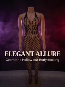 Women's Sexy Halter Neck See-Through Erotic Bodysuit, Open Back Crotchless Mesh Lingerie, Valentine's Day Party Clubwear, Slim Fit Evening Dress