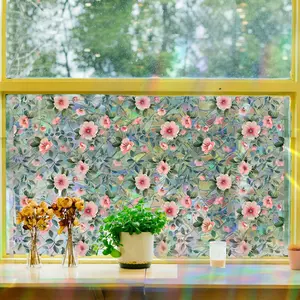Privacy Stained Glass Window Film Flower Static Cling, Waterproof Sunlight Catcher Decorative Glass Sticker, Roll of Static Cling Film for Windows