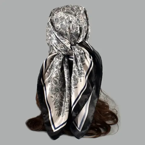 Women's Paisley Print Square Scarf, Fashionable Printed Bandana for Daily Wear, Satin Scarf for All Seasons, Fashion Clothes Accessories, Fashion Hair Scarves, Headscarf, Paisley Print Shawl, Boho Style Scarf, Casual Fashionable Scarf